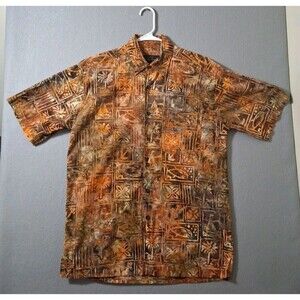 Pete Huntington Handcrafted Bali Shirt Mens M Orange Nautical Boat Fall Autumn